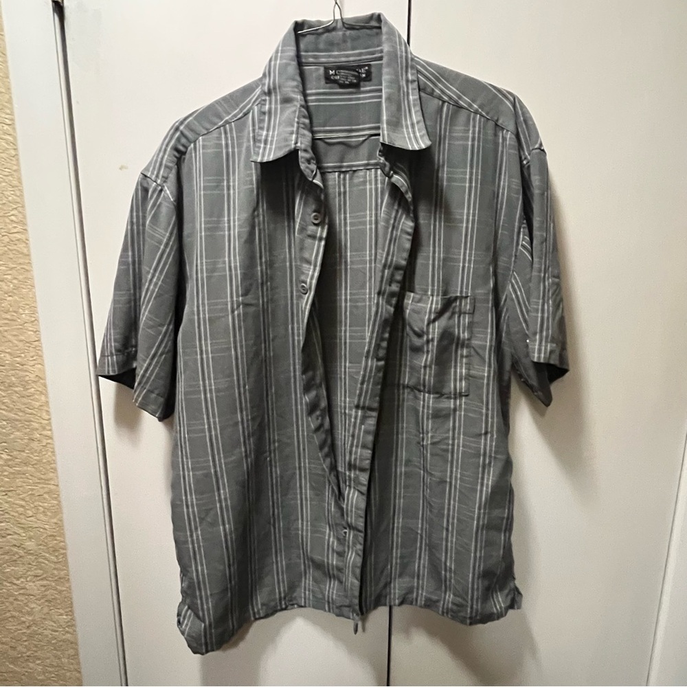Gray Casual Button Down Shirt with Stripes